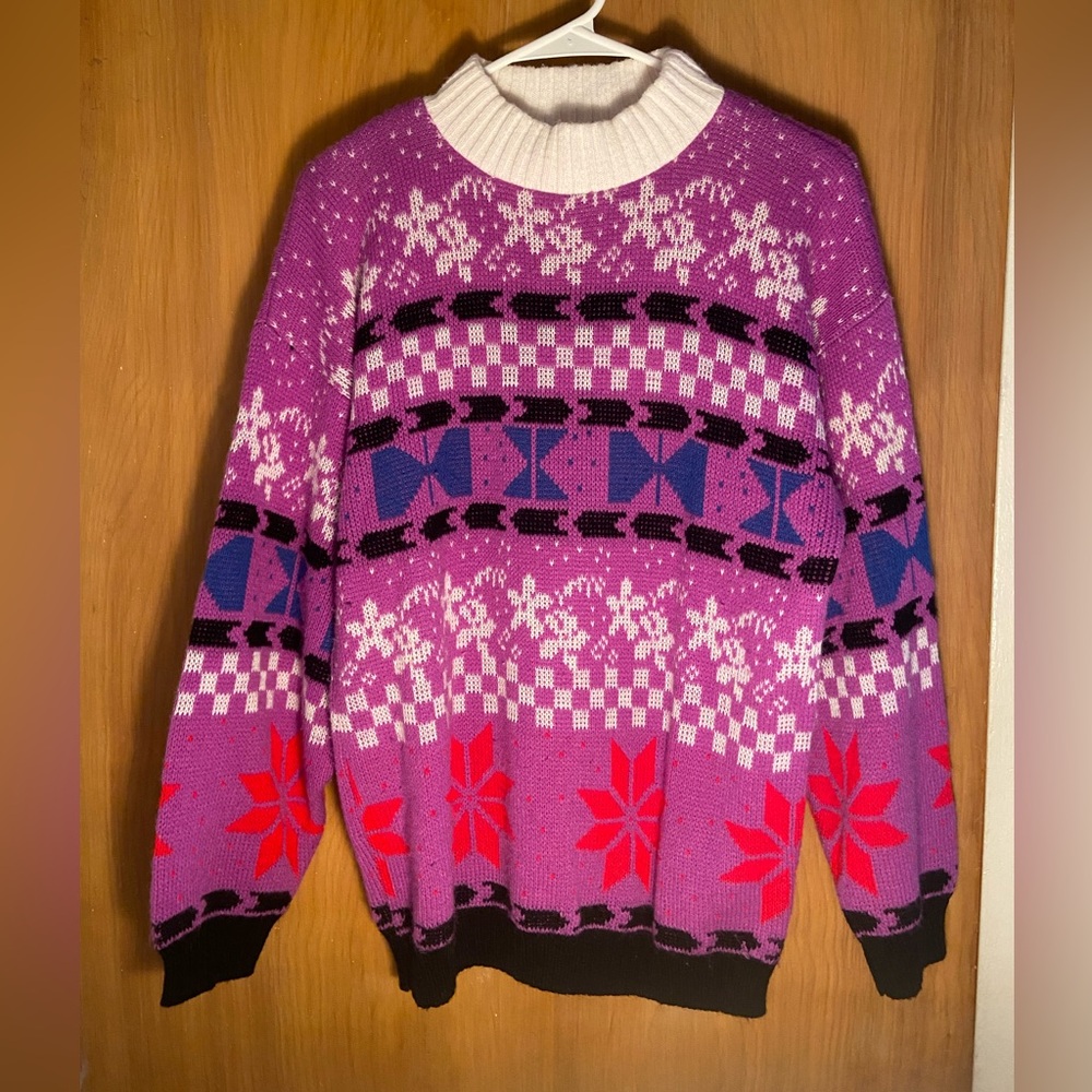 Vintage Picture Perfect 80’s Bright Knit Holiday Sweater Fair Isle